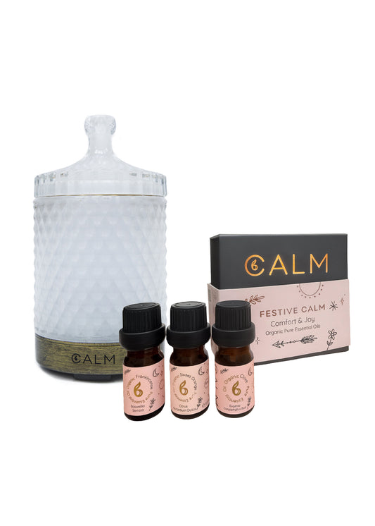 Aroma Diffuser with Festive Calm Essential Oil Trio – Christmas Gift Set