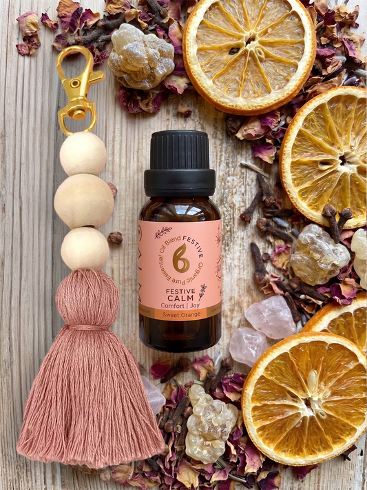 Keyring Diffuser & Festive Calm Organic Essential Oil 10ml - Ground, Uplift & Warm